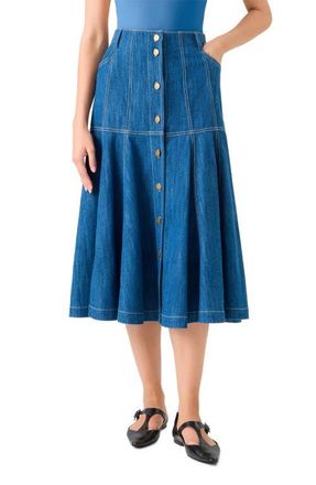 Akris Stretch Denim Tiered Skirt in Medium Blue Denim at Nordstrom, Size 10