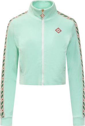 Casablanca Logo Patch Katoenmix Sweatshirt - Dames - Vesten met rits - Groen - L - Katoen - Hoodies & sweatvesten