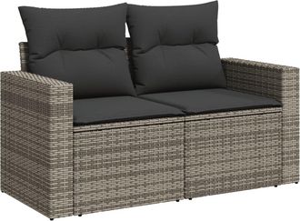 vidaXL Vidaxl - Sof&aacute; De Jard&iacute;n Con Cojines 2 Plazas Rat&aacute;n Sint&eacute;tico Gris