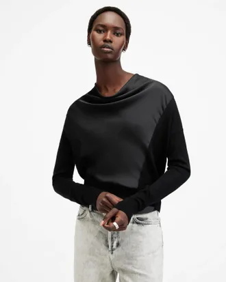 AllSaints Womens Merino Wool Myra Cowl Neck Merino Wool Jumper, Size: XS