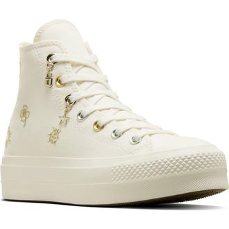 Converse Chuck Taylor All Star High Top Sneaker in Egret/Gold/Silver at Nordstrom Rack, Size 5