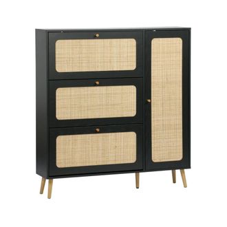 Sweeek Mueble para zapatos de ca&ntilde;a con 3 cajones, negro