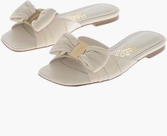 Ferragamo Leather Slide Sandals LYLAS With Front Bow size 35