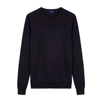 Drumohr Round-neck Knitwear, male, Blue, Size: 3XL Cotton Crewneck