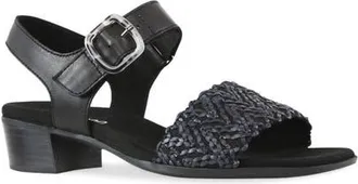 Munro Leeland Ankle Strap Sandal - Multiple Widths Available in Black Raffia/Leather at Nordstrom, Size 6.5