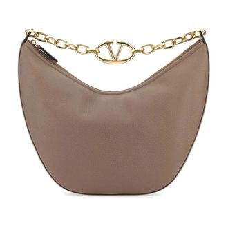 Valentino Garavani Handbags, female, Pink, Size: ONE SIZE VLogo Moon Medium Grainy Calfskin Hobo Bag