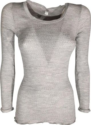 Lisanza Geribbelde Top met Lange Mouwen en Tule Afwerking - Dames - Ronde hals truien - Grijs - XL - Tule - Truien & Vesten