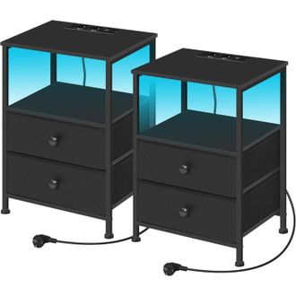 Woltu 2x Comodino Mobiletto Cassettiera 2 Cassetti Design Con Led Nero - Woltu