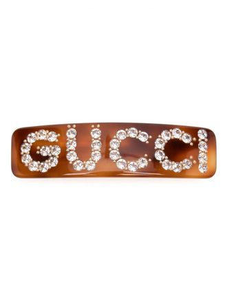 Gucci Haarspeld met kristallen logo - Bruin