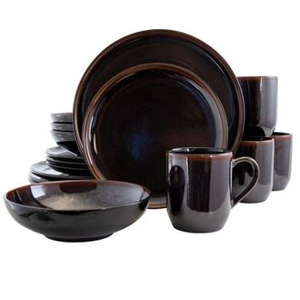 Elama Midnight Beach 16 Piece Dinnerware Set in Black at Nordstrom