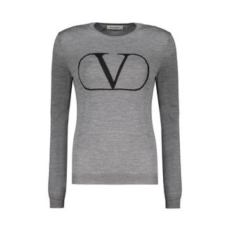 Valentino WomenS Grey Wool Logo Sweater, Size 42