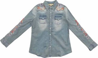 Johnny Was Womens Kresley Western Shirt In Denim Blue