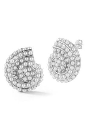 Glaze Jewelry Faux Pearl Shell Stud Earrings in Silver at Nordstrom Rack