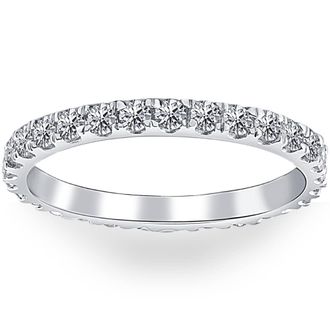 Pompeii3 7/8 ctw Diamond Eternity Ring Stackable French Prong Wedding Band 14k Gold White