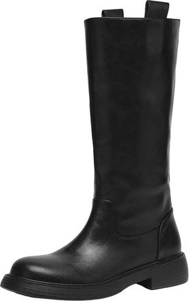 Generic Womens Split Leather Mid Heel Modern Riding Boots Casual Vintage Mid-Calf Boots