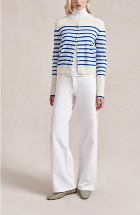 La Ligne Striped Lean Lines Cardigan in Cream/cobalt at Nordstrom, Size X-Large