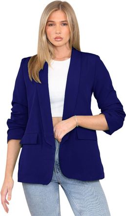 Janisramone Ruched Sleeve Blazers Jackets for Women UK, Plain Fully Lined Womens Jackets Cardigan with Front Pockets, Stylish Open Collared Work Suit Jacket, Ladi
