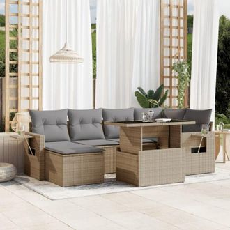 vidaXL Vidaxl - Set Sof&aacute;s De Jard&iacute;n 7 Piezas Y Cojines Rat&aacute;n Sint&eacute;tico Beige
