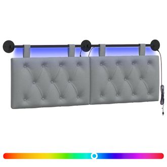 vidaXL Cabecero Colgante Con Luz Led Gris Claro Tela Vidaxl
