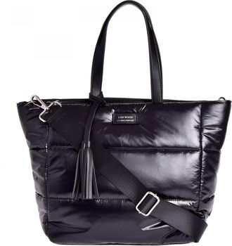 Loxwood Small zipped tote bag with shoulder strap, nylon down effect, Black, One Size