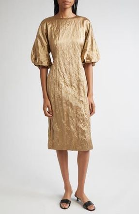 Lafayette 148 New York Balloon Sleeve Satin Midi Dress in Clay at Nordstrom Rack, Size 10