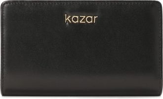 Kazar Zwarte leren portemonnee met rood interieur - Dames - Portefeuilles - Zwart - ONE Size - Leer - Accessoires