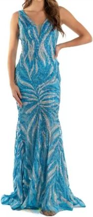 Jovani Long Sequin Gown In Light Blue/silver