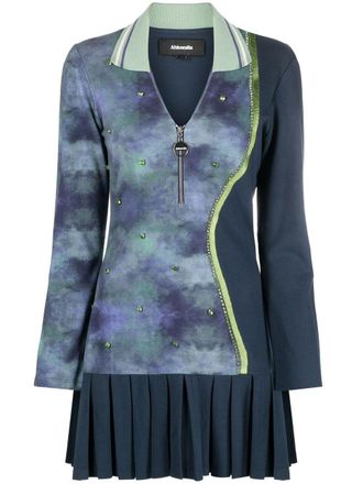 Ahluwalia Studio Shakti-print pleated jumper dress - women - Organic Cotton - 10 - Blue