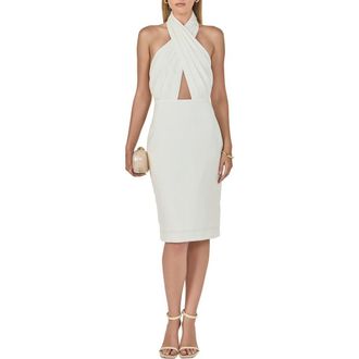 endless rose Draped Halter Midi Dress in Ivory at Nordstrom, Size X-Small