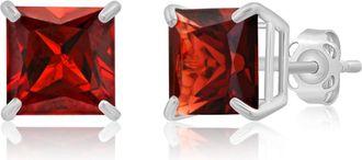 MAX + STONE 14k Yellow or White Gold 7mm Princess Cut Gemstone Square Stud Earrings