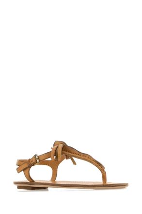 Prada Womens Camel Leather Thong Sandals Naturale Sandali