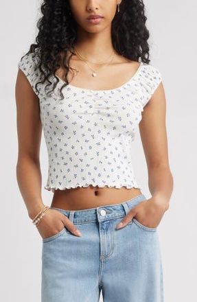 BP. Pointelle Cap Sleeve Top in Ivory- Blue S Rosette Ditsy at Nordstrom Rack, Size X-Large