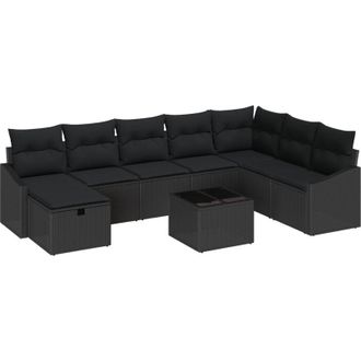 vidaXL Conjunto De Sof&aacute; De Jard&iacute;n 9 Pcs Negro 55 X 62 X 69 Cm