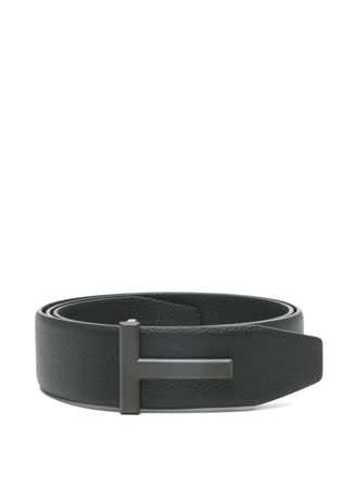 Tom Ford grained-leather logo-buckle belt - Zwart