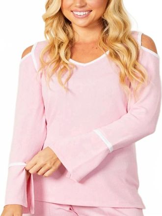 French Kyss Cold Shoulder Contrast Top In Pink