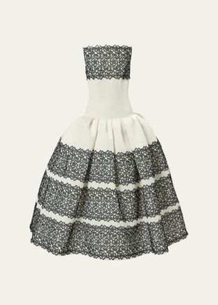 Carolina Herrera Strapless Guipure Lace Gown