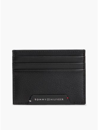 Tommy Hilfiger Mens Pebbled Leather Card Holder - Black