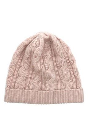 Portolano Cashmere Cable Knit Beanie in Misty Rose at Nordstrom Rack