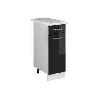 Vicco Mueble Bajo Universal R-line, Negro Brillo Intenso, 30 Cm Con Caj&oacute;n, Con Encimera Vicco