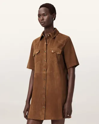 AllSaints Rock Suede Mini Shirt Dress