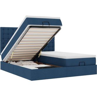 vidaXL Estructura De Cama Otomana Con Colchones Tela Azul 160x200 Cm Vidaxl