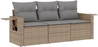 vidaXL Juego De Sof&aacute;s De Jard&iacute;n Con Cojines Beige 3 Pzas Rat&aacute;n Pe Vidaxl