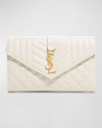 Saint Laurent Envelope Triquilt YSL Wallet on Chain in Grained Leather