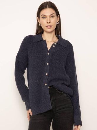 Central Park West Millie Oversized Sweater Polo in Navy at Nordstrom, Size X-Large