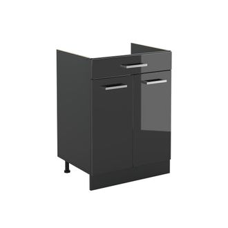 Vicco Mueble Bajo De Cocina R-line, Antracita Alto Brillo/antracita, 60 Cm Con Caj&oacute;n Sin Encimera, Vicco