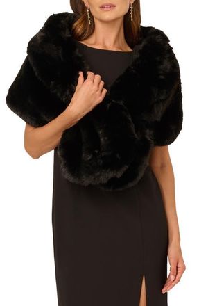Adrianna Papell Crystal Faux Fur Wrap Capelet in Black at Nordstrom