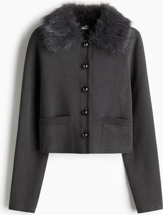 H&M Feinstrick-Cardigan mit Kragen - Grau