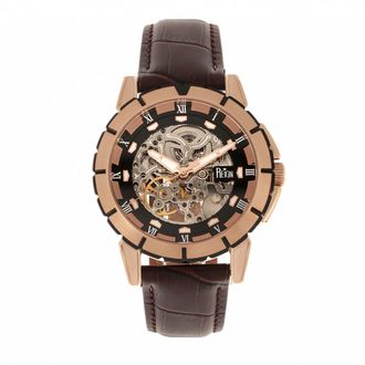 Reign Mens Philippe Automatic Skeleton Leather-Band Watch - Rose Gold Stainless Steel - One Size