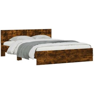 vidaXL Vidaxl - Bed Frame with Headboard and led Smoked Oak 150x200 cm King Size