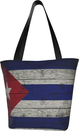 AOOEDM Retro Cuban Flag Reusable Grocery Bag Shopping Bag Casual Shoulder Bag Handbag for Men Women ECO Market Bag Beach Bag Travel Totes